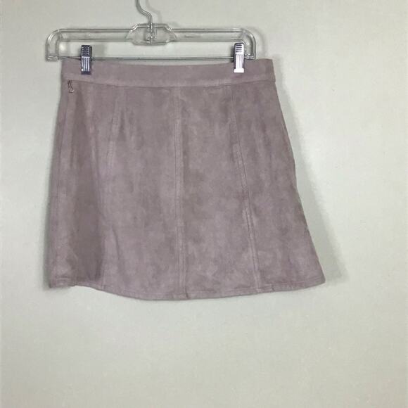 Express Y2K Women A line Skater button front faux suede Mini skirt Sz. 6 Brown - Picture 5 of 8